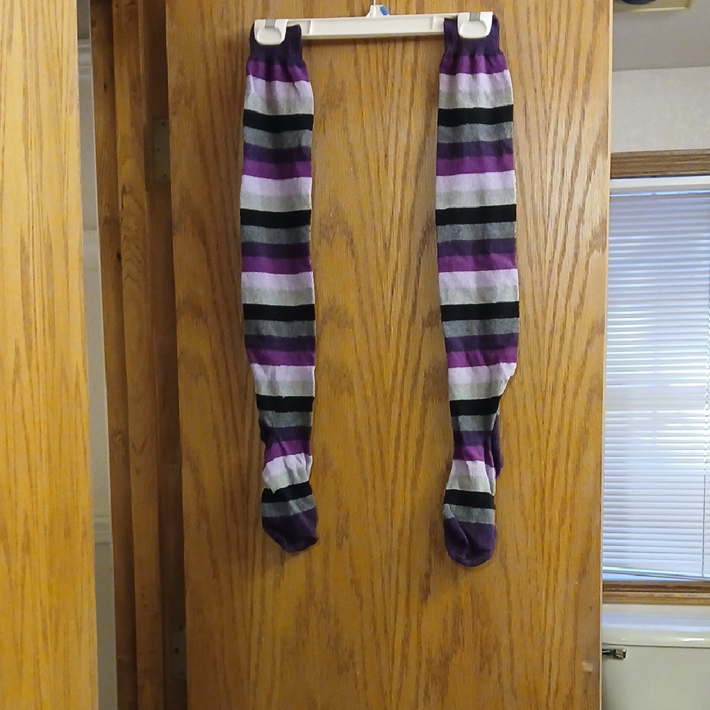 Striped Purple and Black Boot Socks